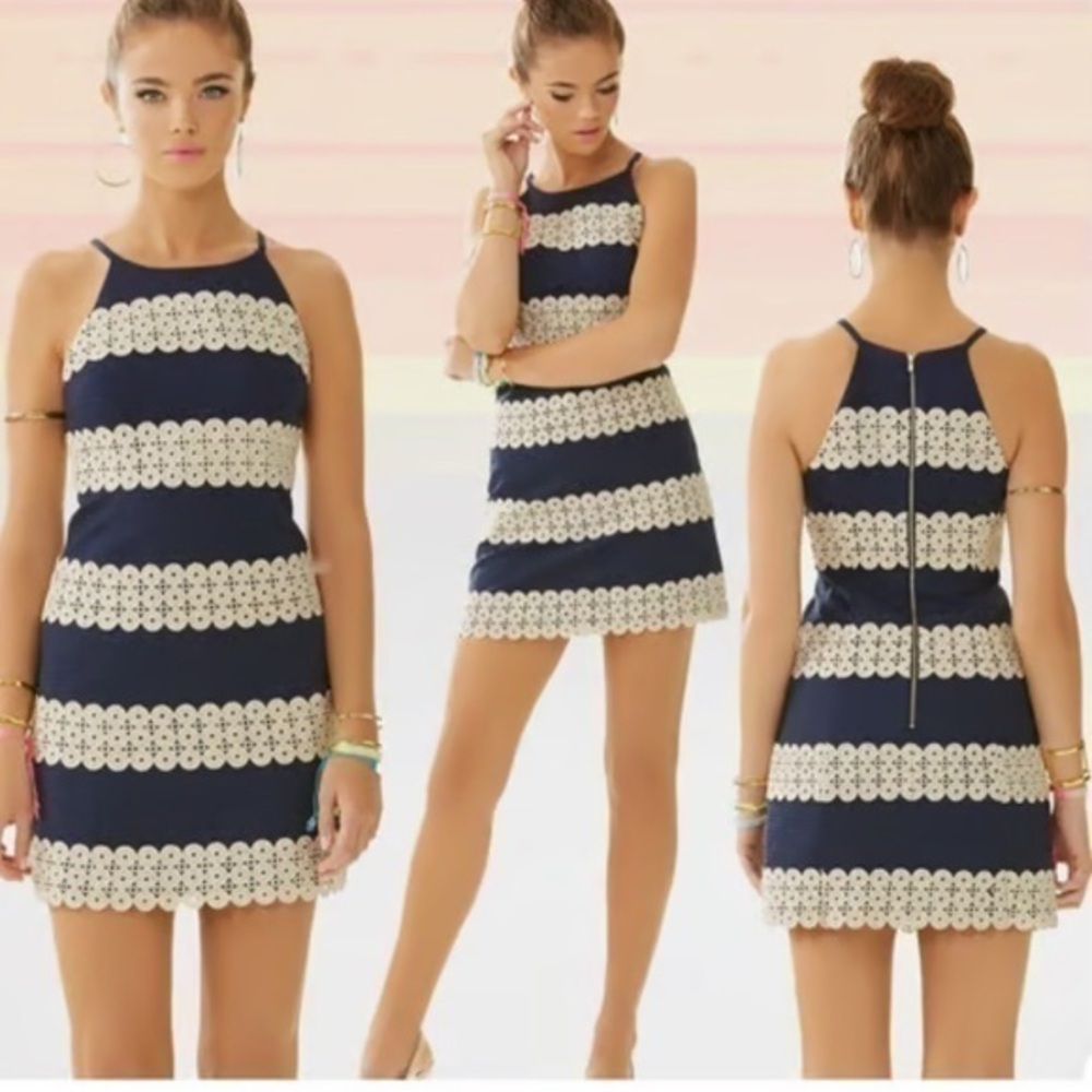 Iilly Pulitzer navy blue & gold annabelle shift dress 4
